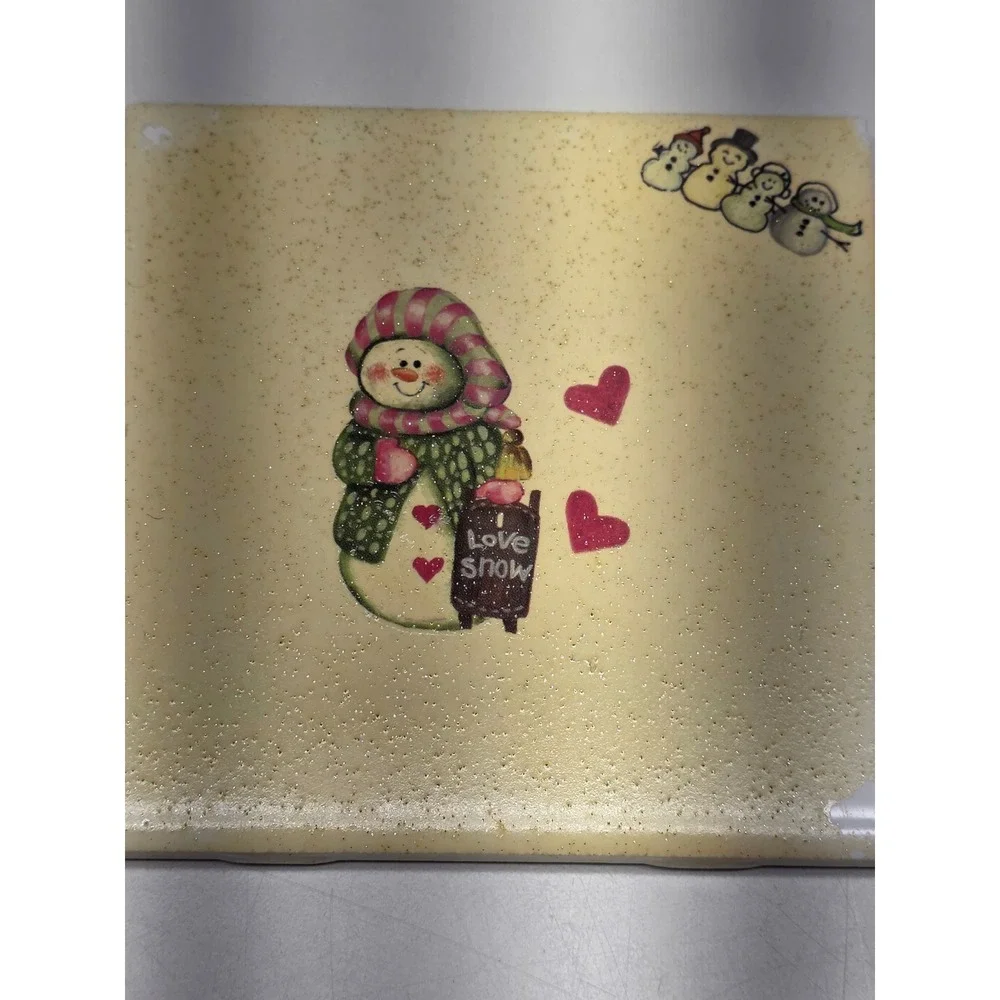 Vintage‎ Style Snowman Ceramic Tile Coasters Set of 4 Winter Holiday Decor Cream